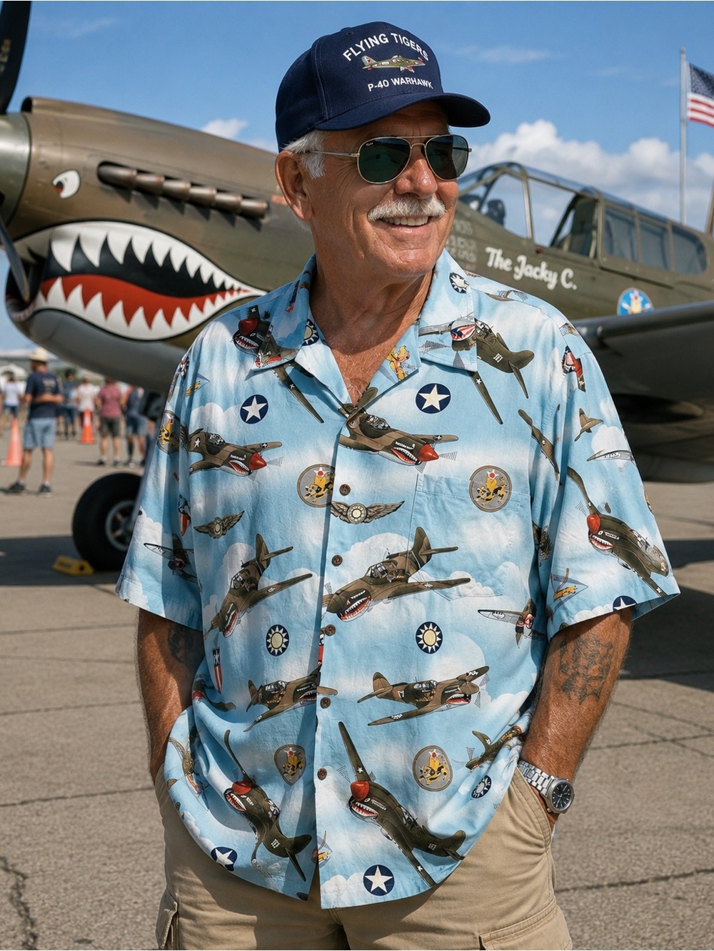 Flying Tigers P-40 Warhawk Hawaiian Shirt 3XL VTG Kalaheo Army Air Corps Pilot